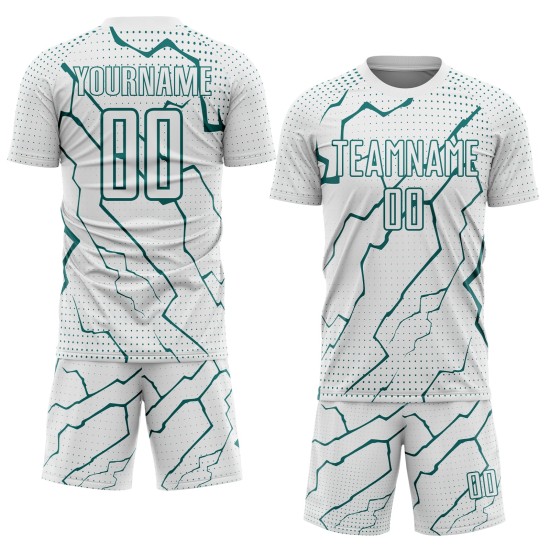 Sublimation Sports Uniform Jersey White Custom Soccer Lightning Teal