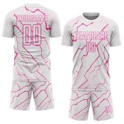 Custom Soccer White Uniform Jersey Sublimation Pink Lightning Sports