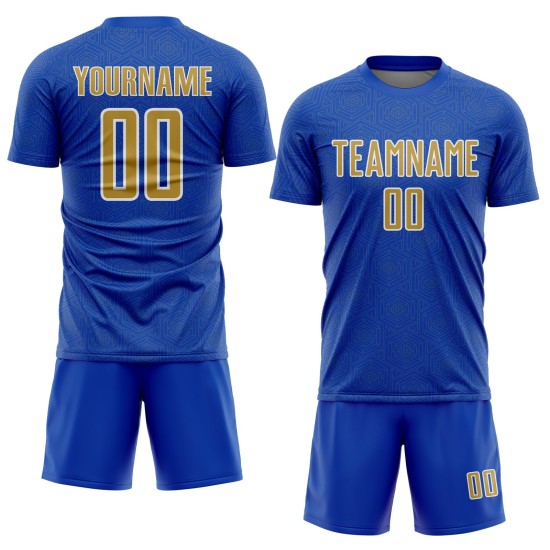 Sports Thunder Soccer Sublimation Shape Blue Geometric Jersey Uniform Gold-White Old Custom