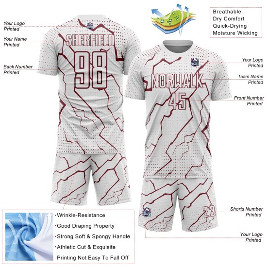 Sublimation Uniform Custom Sports Lightning White Soccer Jersey Burgundy